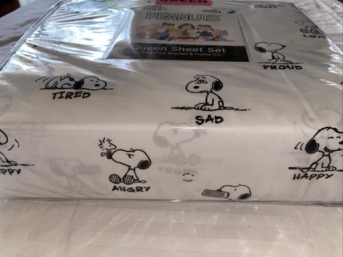 Berkshire PEANUTS QUEEN Sheet Set Snoopy Feelings - Picture 3 of 9