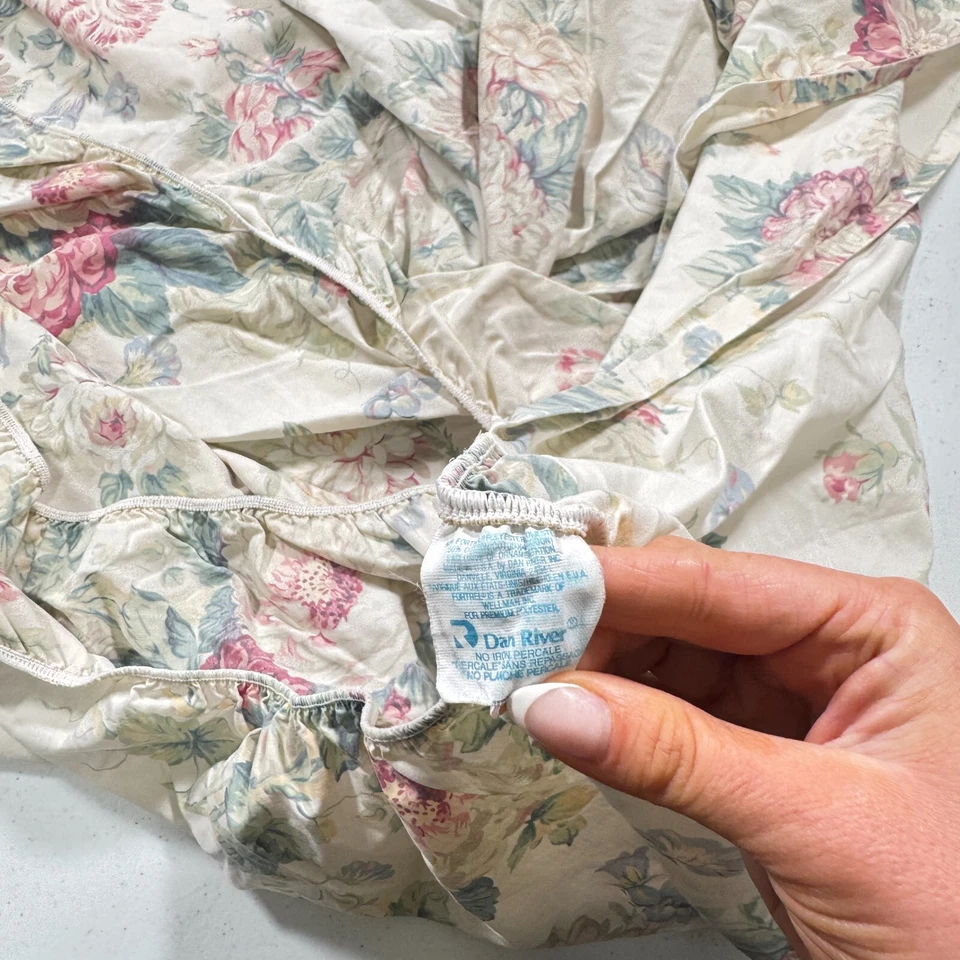 Sábana bajera de colección dan river king beige rosa floral flores oversize yk2 años 90 80 Foto 4 de 4