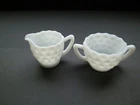 vtg 1950's Fostoria American Pattern white milk glass open cream & sugar