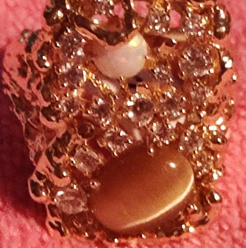 New Never Worn size 12 "ELVIS" Tiger Eye & Opal Ring w/Cubic Zirconia 1.25" x 1" - Picture 2 of 5