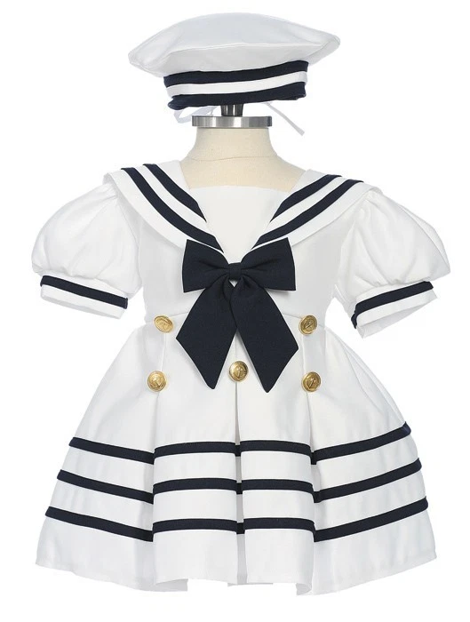 Sailor Girl Dress Nautical With Hat  Infant Toddler 2T-4T Custom Baby Dress New - Image 2 of 3