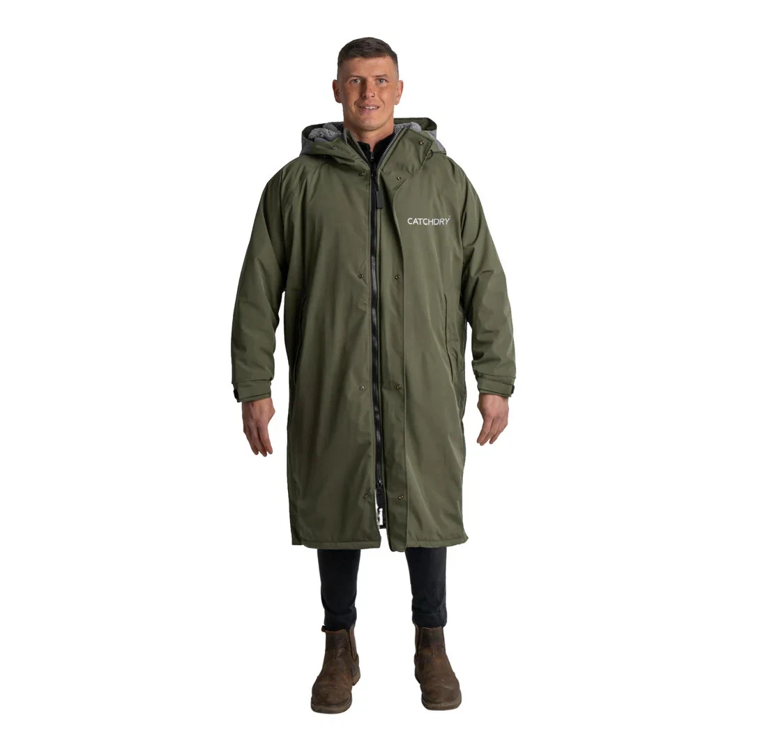 Catchdry 100% Waterproof Fishing Coat Fleece Lined & Breathable Olive Green