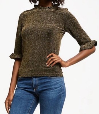Anthropologie Numph Blouse Metallic Gold / Black Flordielis Top Size XS NEW
