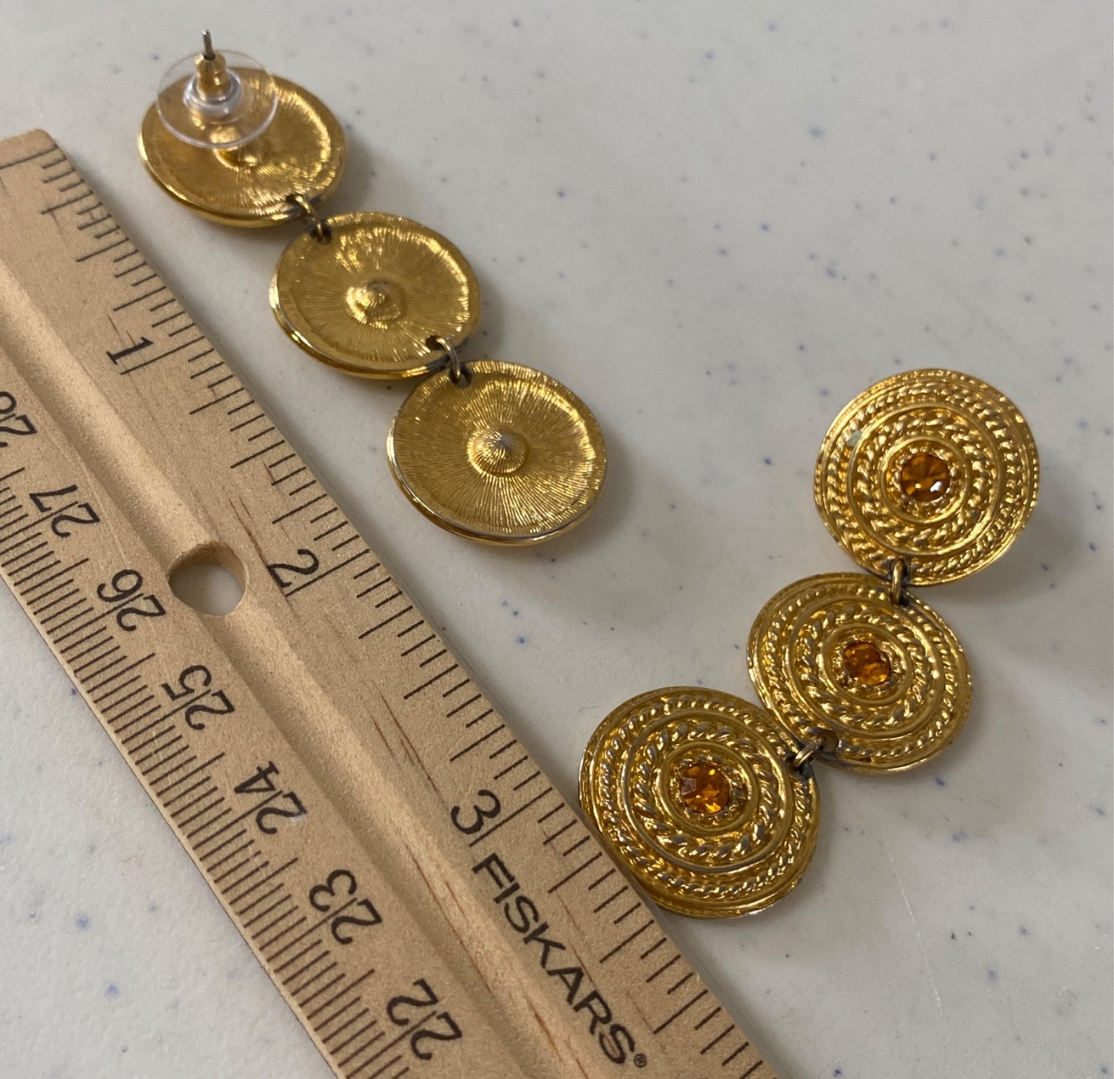 Statement Runway Dangle Drop Textured Circles Rhi… - image 5