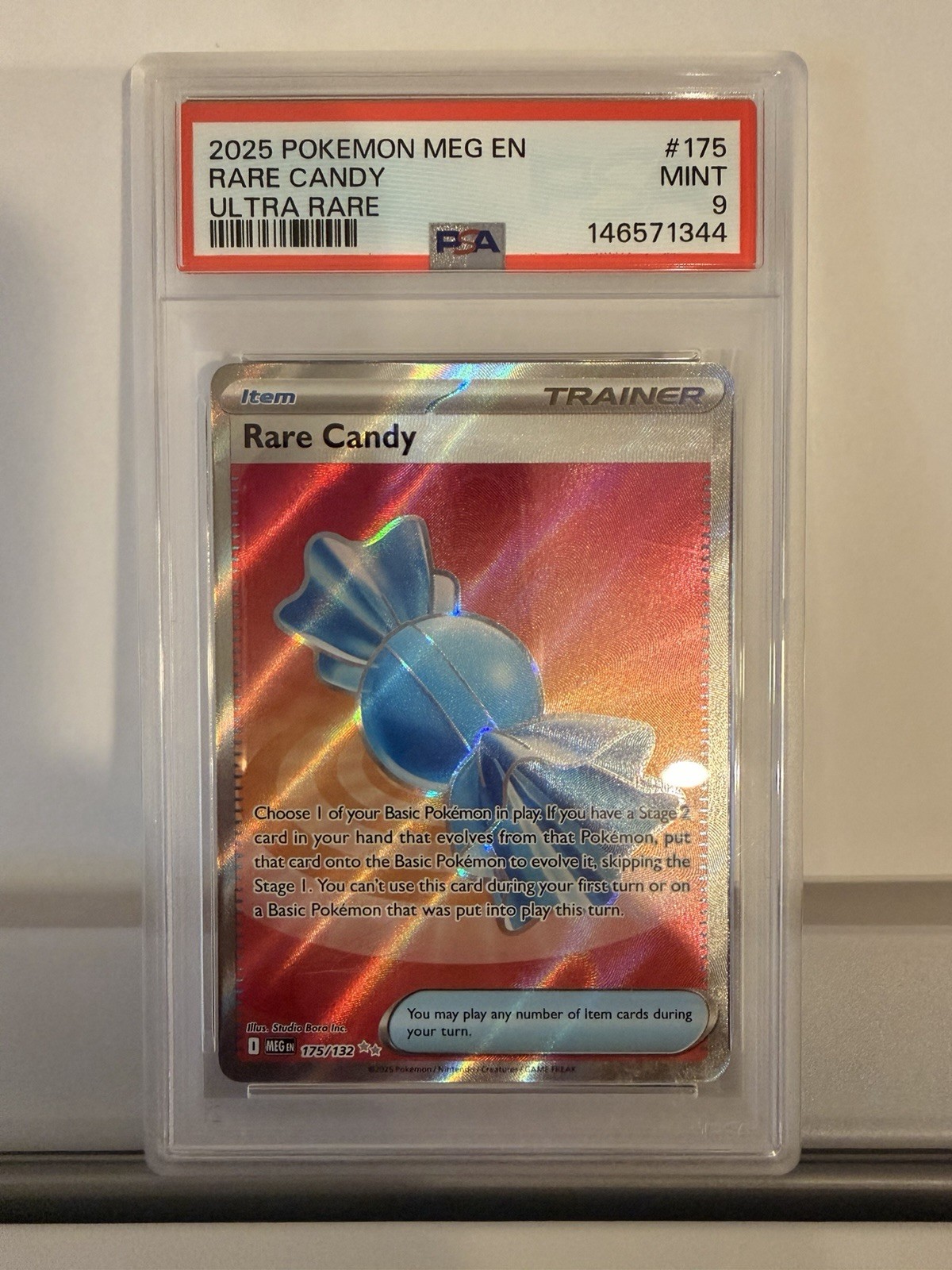 PSA 9 Rare Candy 175/132 Me01 Mega Evolution Ultra Rare Holo English 2025