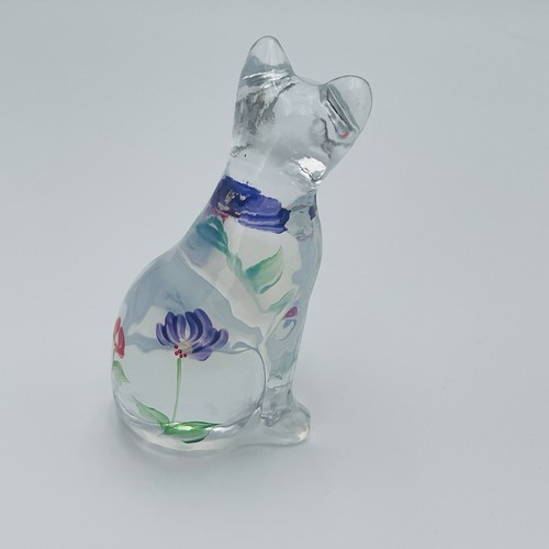 Gatto bianco opalescente Fenton Lenox dipinto a mano e firmato gattino animale 4" - Foto 6 di 12