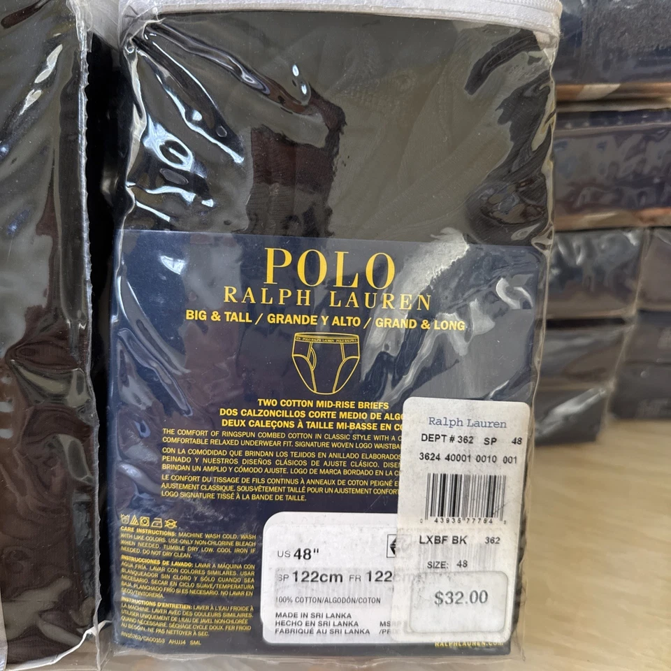 Calzoncillos Polo Ralph Lauren de algodón para hombre, tiro medio.  Pack de 2 por $35. Talla 48.  Nuevo Foto 2 de 3
