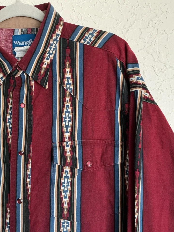 Vintage Wrangler Shirt Men's XL Pearl Snap Button Up Aztec Western Cowboy Rodeo - Image 4 of 4