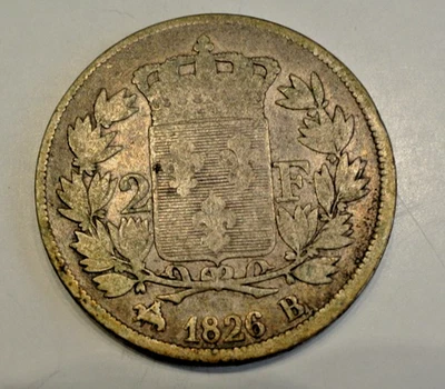 2 FRANCS ARGENT CHARLES X 1826 B = ROUEN RARE petit tirage - Photo 1/2