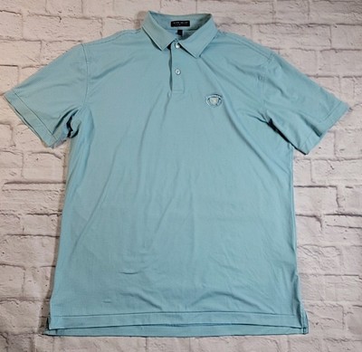 Peter Millar Crown Crafted Polo Shirt Large Blue Geometric Print Medinah CC Golf