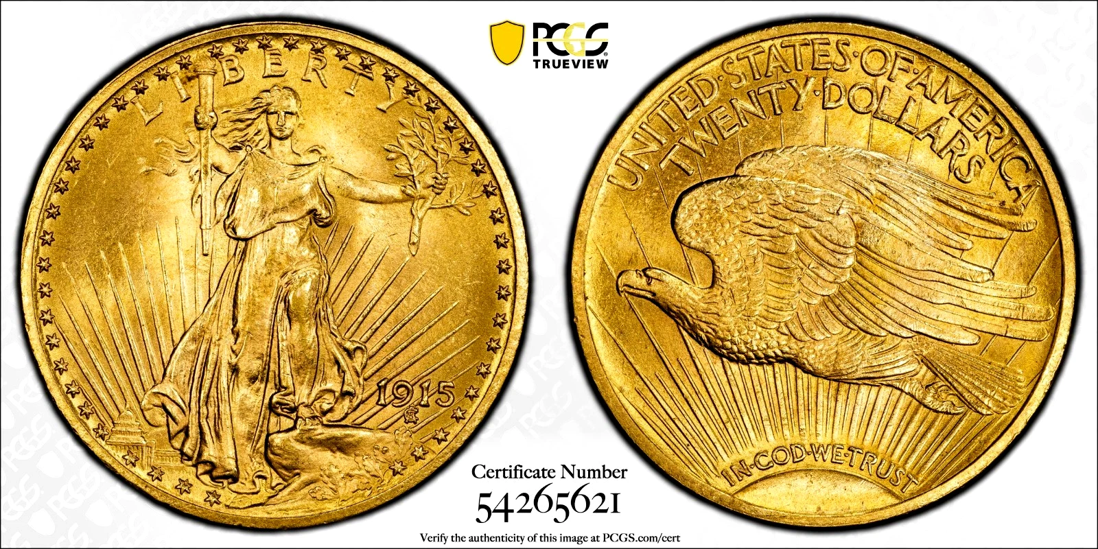 1915 $20 ST GAUDENS GOLD DOUBLE EAGLE PCGS MS64 + CAC