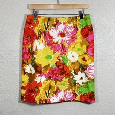 Talbots Pencil Skirt 8 Petite Watercolor Floral Garden Artsy Cottage Preppy Work