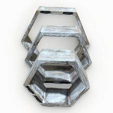 3pcset Hexagon Shelves for Wall Wood Floating Shelves White distressed Honeycomb