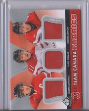 2012-13 SP GAME USED HOCKEY SCHWARTZ CIZIKAS ASHTON TRIPLE TEAM CANADA FABRICS