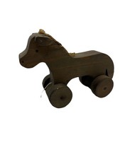 Vintage Horse Pull Toy w/ Wheels Hand Crafted Primitive Rustic 6.5 X 9 X 3