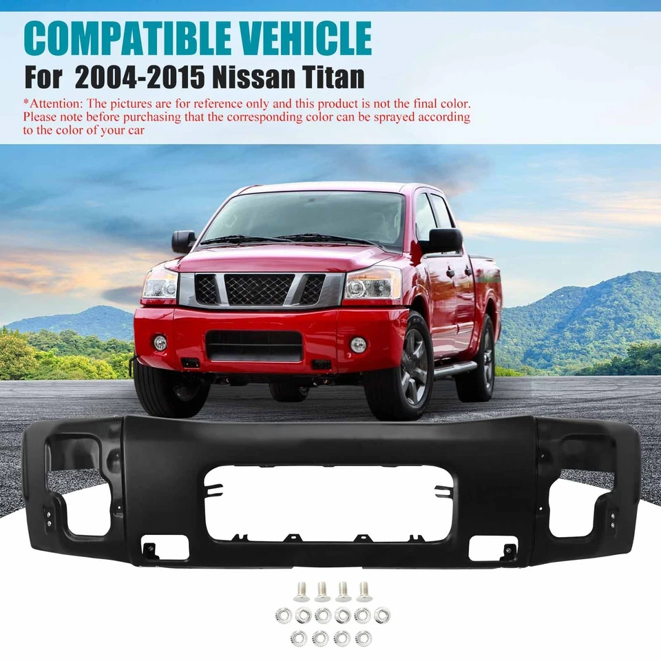 Black Steel Front Bumper Face Bar For 2004-2015 Nissan Titan w/Fog Light Holes Foto 3 de 4