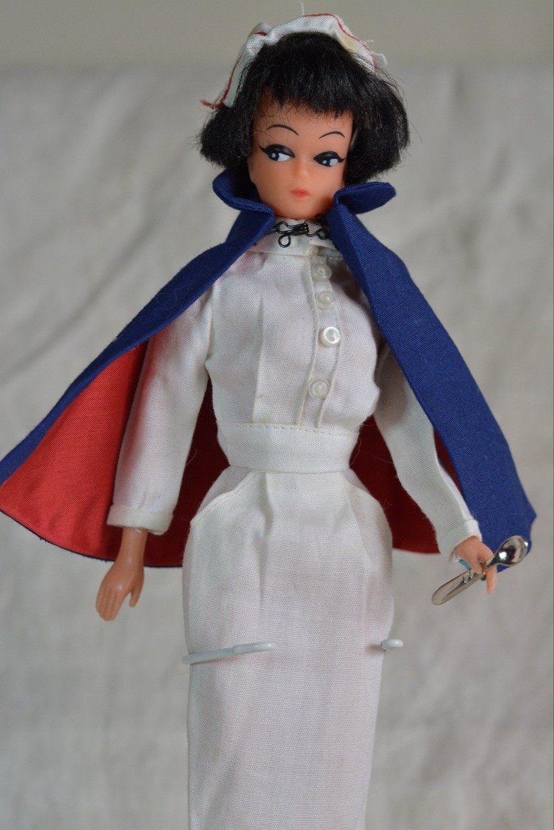 Vintage Barbie Clone Of Registered Nurse Outfit, Dress Cape Cap