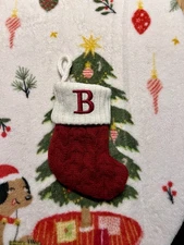 Kohls Mini Knitted Christmas Stocking Letter "B” 7 Inch Stocking Red White Knit