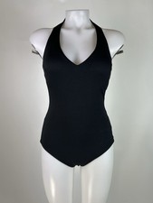Spanx Size Medium Very Black Pique Shaping Halter One-Piece Swimsuit 50684R