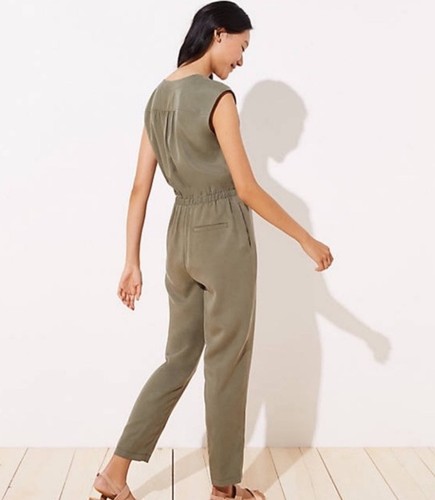 LOFT Women's Drapey Utility Jumpsuit Sz 8 Mrsp $80 Classic NWT Olive green - Picture 3 of 9