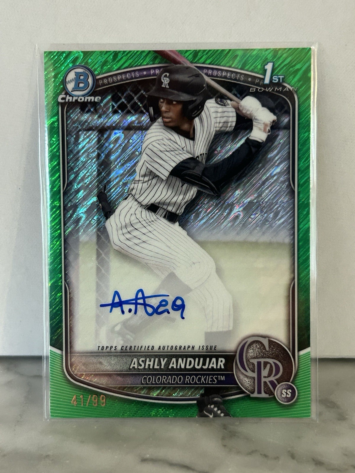 Ashly Andujar 2025 Bowman 1st Prospect Chrome Green Shimmer Refractor Auto /99
