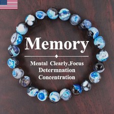 Handmade Blue Fire Agate Stretch Bracelet Natural Couples Yoga Stone Bracelet US