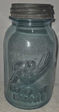 Vintage Ball Blue Glass #10 Perfect Mason Canning Jar 1 Quart with Zinc Lid
