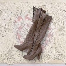 Taupe Lace-Up Over the Knee Stiletto Faux Lea...