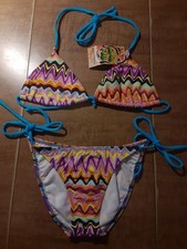 Chica Rica Bikini Abstract ZigZag Print Triangle Bikini Size Small 0-6