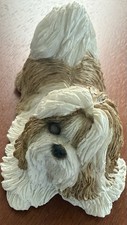 Sandicast Shih Tzu Dog Figurine Hand-Painted Collectible Signed Brown & White