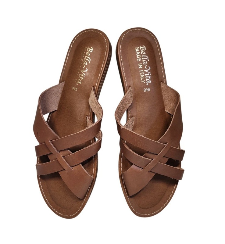 Bella Vita Women's Brwn Leather Sandals Flat Strappy Size 9, FIT Like 8.5 ITALY