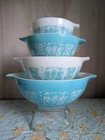 Vintage Pyrex Turquoise Butterprint Nesting Cinderella Bowl Set Of 4