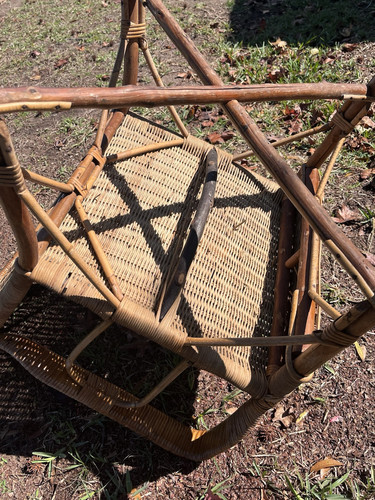 Vintage High Back Arm Chair Bamboo Wicker Rattan Red Accents Mid Century - Picture 12 of 14