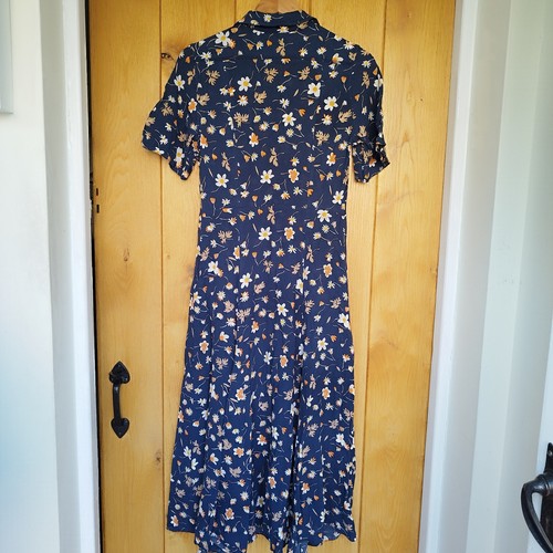 Arket Ducharne Paris Studio Floral Crepe Dress Maxi Ankle Size 38 Blue Orange - Picture 3 of 8