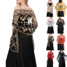 Elegant Sequin and Tulle Lace Scarf Wrap for Evening and Wedding Events