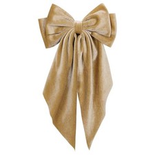 Khaki Velvet Large Hair Bow Long Tail Bowknot Hair Barrette Clip 8.26 Inch
