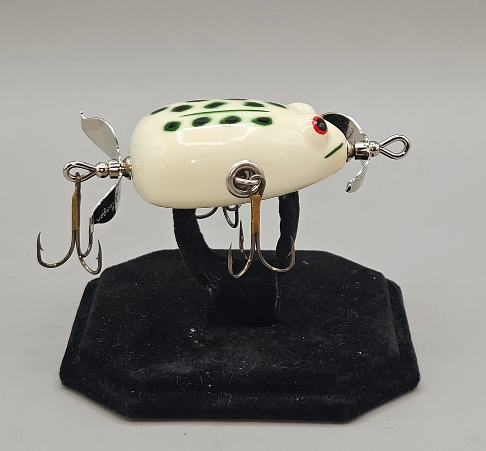 Señuelo de pesca vintage Pfleuger Kent flotador esmalte blanco rana 1999 Foto 4 de 4