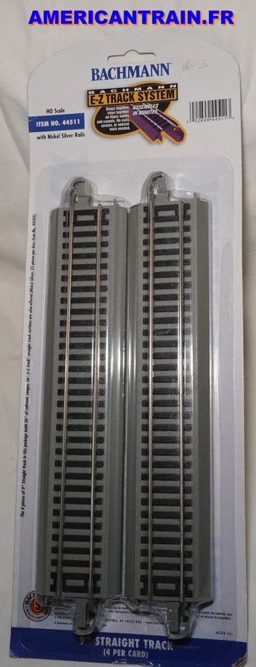 Pack de 4 rails droits 44511 E-Z Track échelle HO Bachmann - Photo 1/1