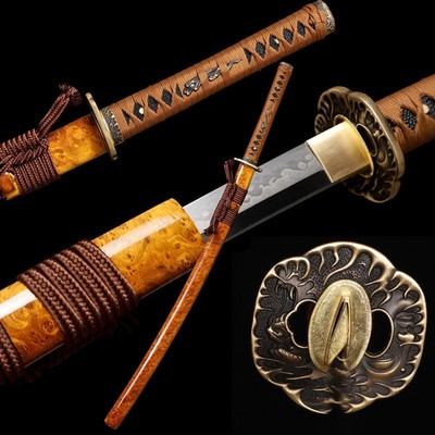 Japanese Handmade Samurai Katana Sword Clay Tempered Carbon Steel Real Hamon