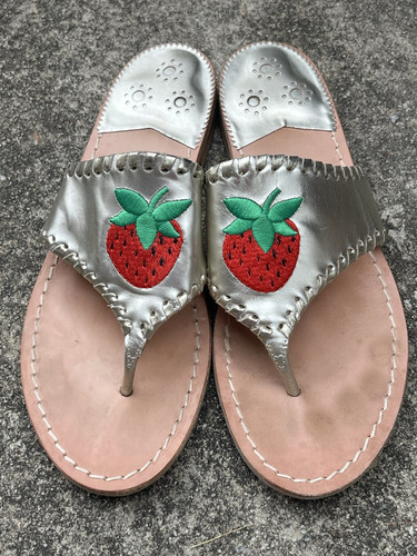 Sandali con tanga Jack Rogers Champagne Platino Fragola Ricamati in pelle 9 M - Foto 1 di 10