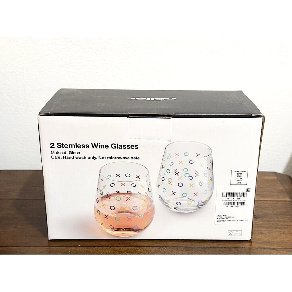 NUEVO CON ETIQUETAS: The Cellar - Juego de 2 copas de vino sin tallo multicolor, X's y O's Foto 3 de 3