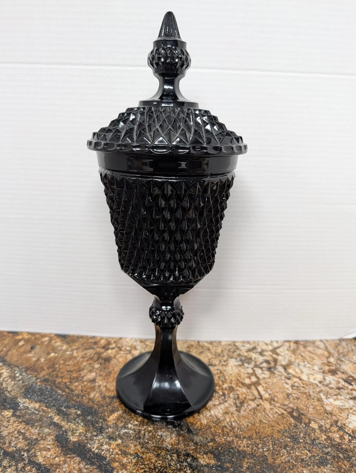 Vintage Black Milk Glass Diamond Pattern Apothecary Jar