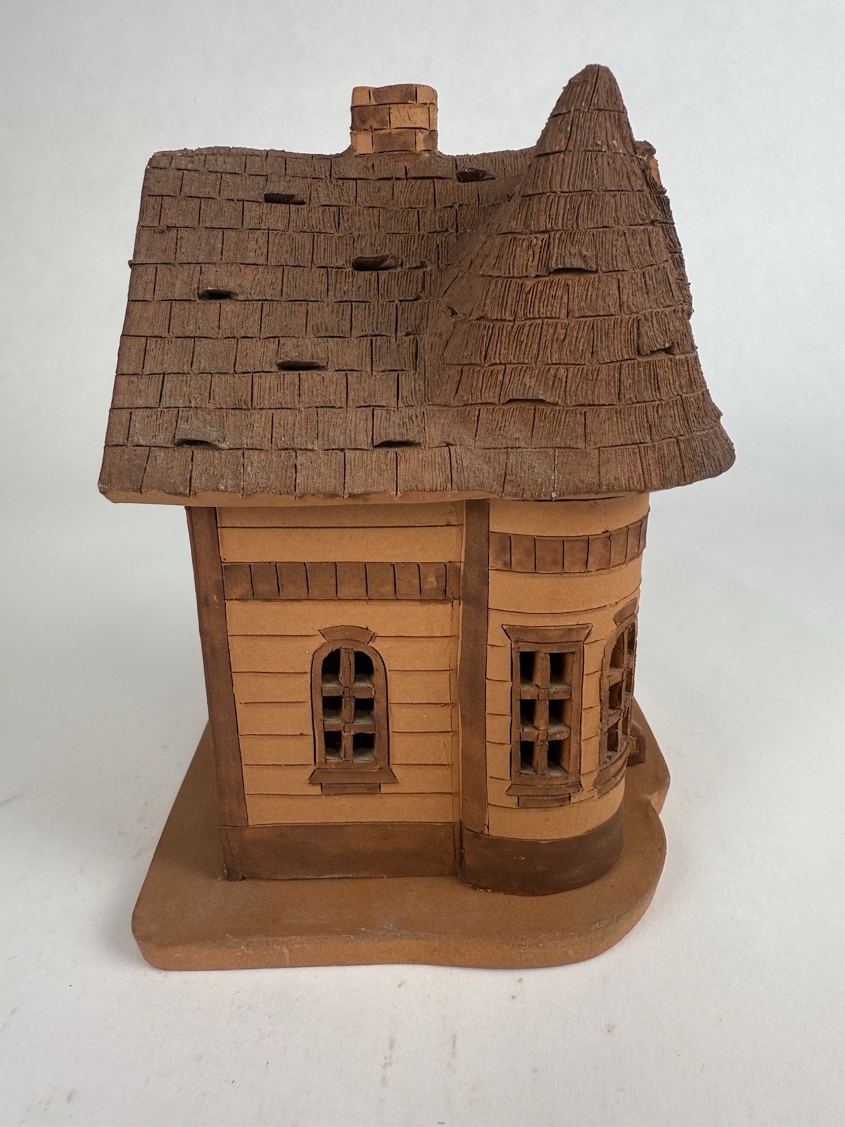 Handmade Clay Pottery 6” House For Tea Light Signed by Artist Candle Holder