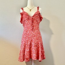 Zara Pink Floral Mini Dress Women’s Size XS Ruffle Vneck Boho Cottagecore Fairy 