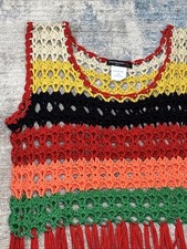 Vintage Crochet Knit Tank Top Small 70s Boho Hippie Festival Groovy Fringe Y2K