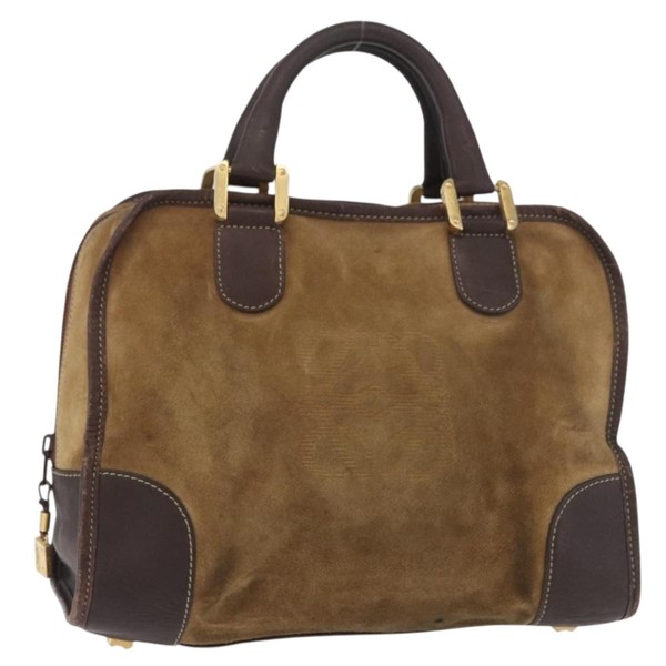 LOEWE Amazona 32 Hand Bag Suede Brown Gold Auth 181358