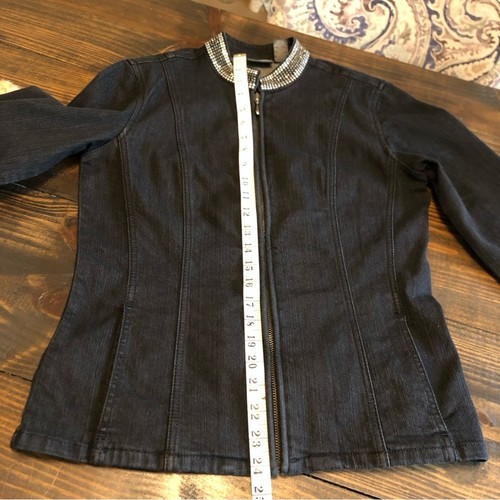 Chico’s Studded Jacket Women’s Medium Black Stretch Zip Up Denim Old Money - Picture 7 of 11