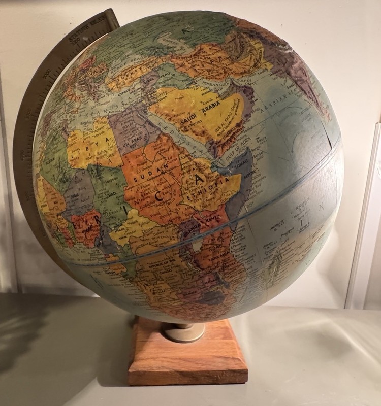 Vintage Replogle 12” Stereo Relief World Globe Raised Terrain Wood Base USA