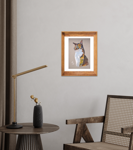 Original Tabby Cat 12x8 OOAK Signed Pastel Green-Eyed Portrait Wall Art - Picture 6 of 6