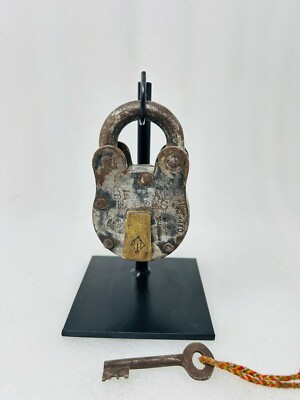 Vintage Iron HOBBSS & CO Hand Crafted Padlock Old Iron Hide Key Unique Lock